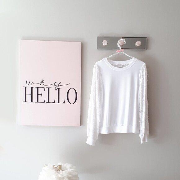 EUC Cupio white soft feel top w/ abstract floral sheer effect statement sleeves - Picture 9 of 11